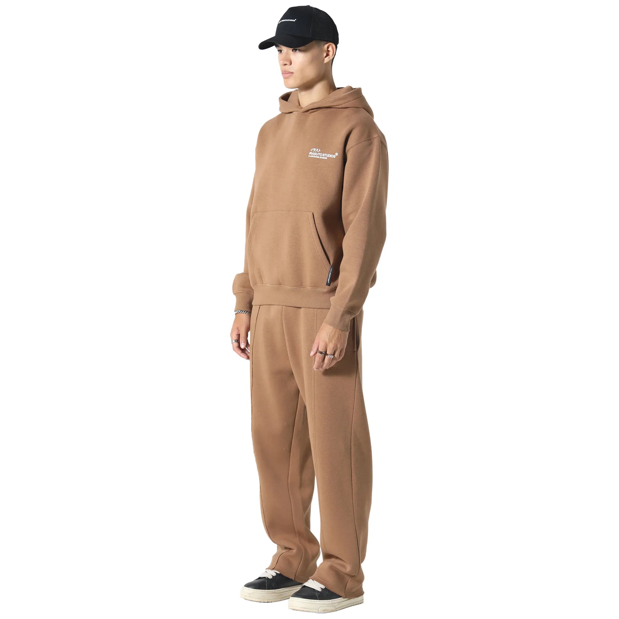 Front Side View of Irasuto Studios Crane Tobacco Hoodie 5060615209958